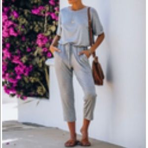 End of Story Pocketed Knit Jumpsuit Heather Grey